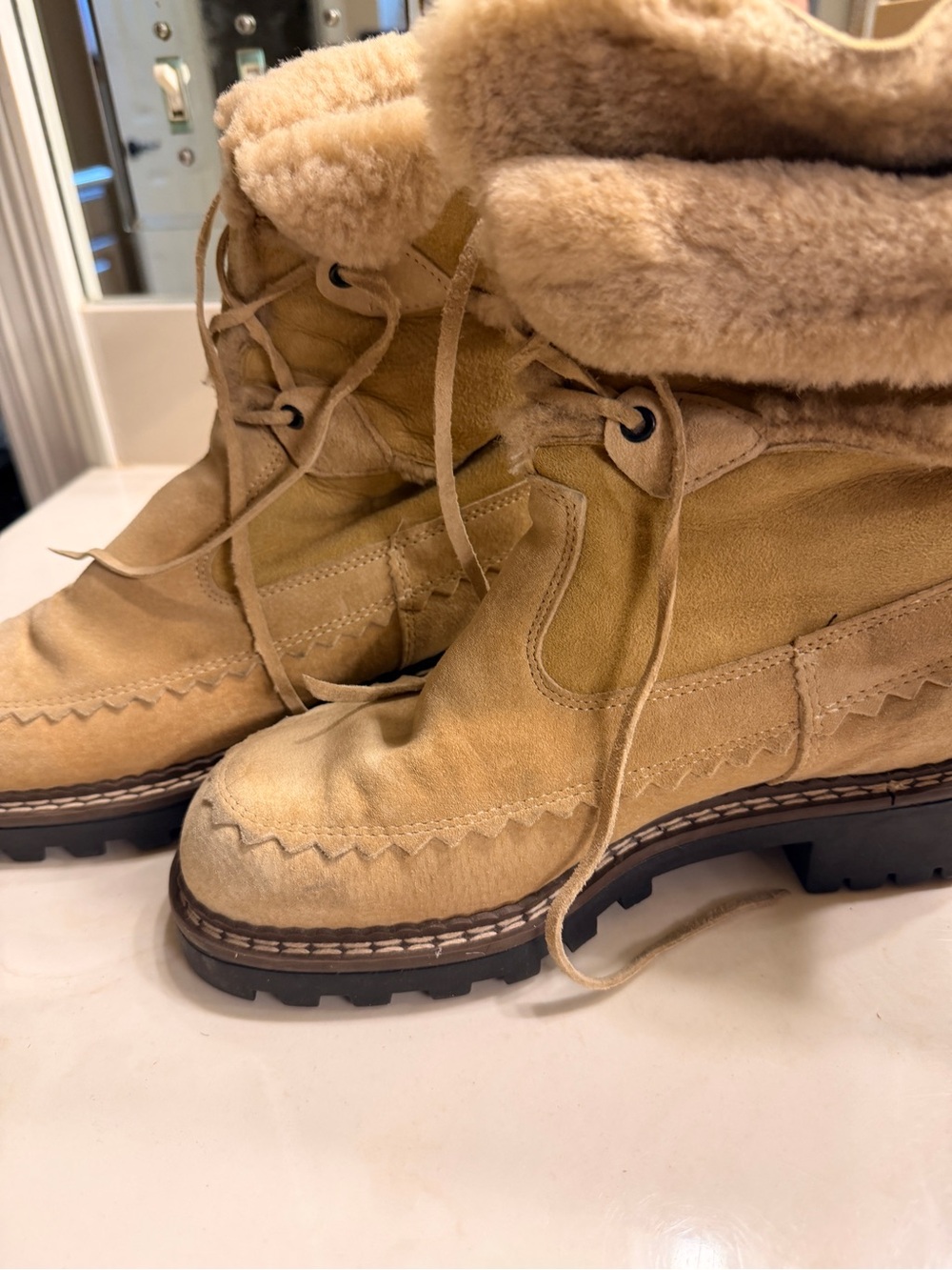 Blondo Tan Suede REAL Shearling Lace-Up Boots